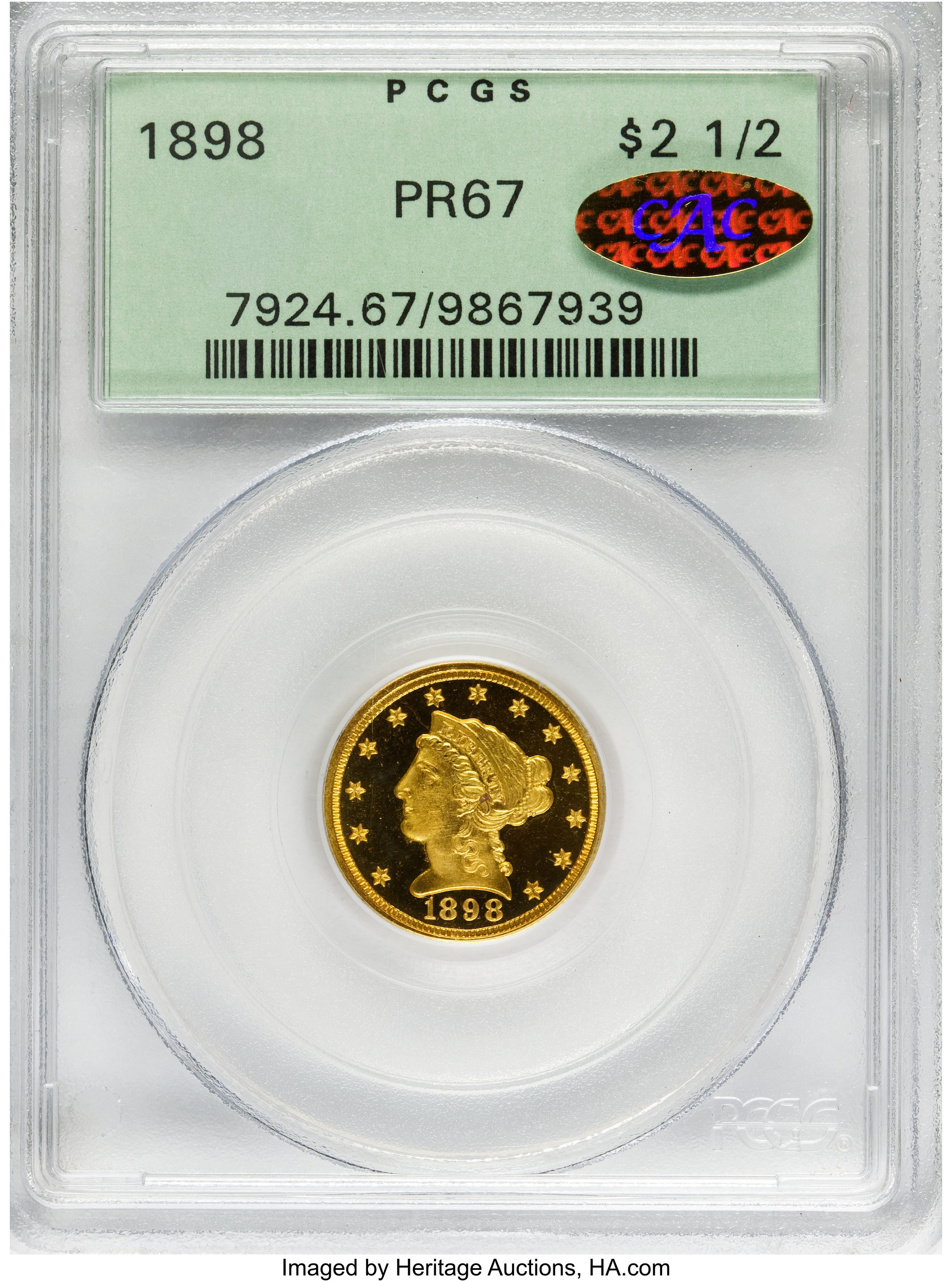 image for: 1898 $2 1/2 PR67 PCGS. CAC (Gold Label)....