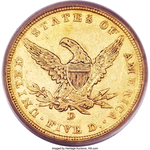 image for: 1841-D $5 Tall D AU53 PCGS....