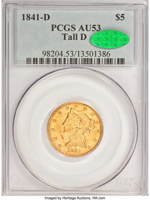 image for: 1841-D $5 Tall D AU53 PCGS....