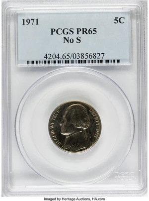image for: 1971 5C No S PR65 PCGS....