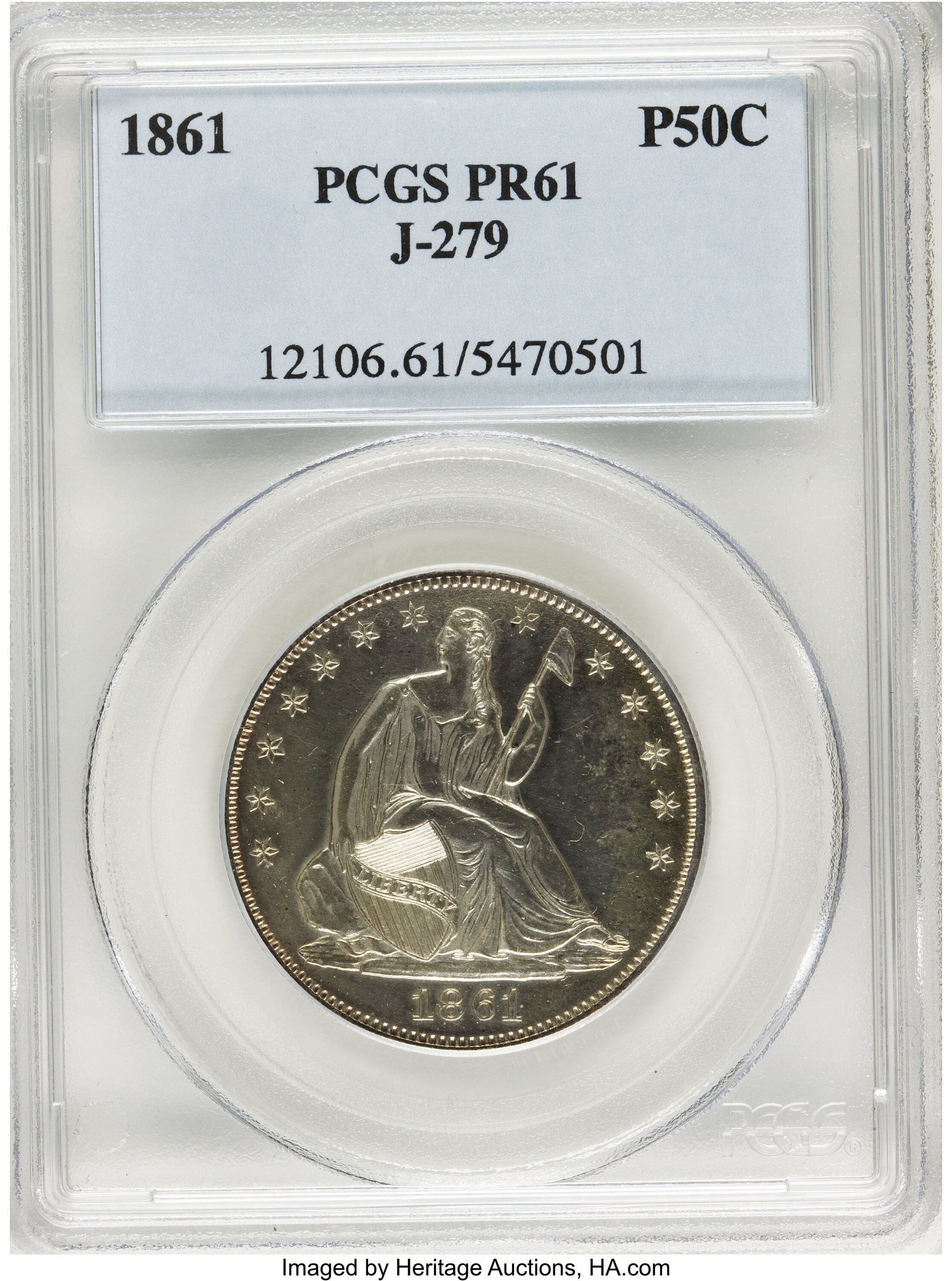 image for: 1861 P50C Half Dollar, Judd-279, Pollock-330, Low R.7, PR61 PCGS....
