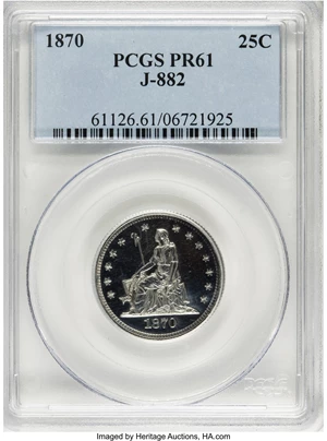 image for: 1870 25C Quarter Dollar, Judd-882, Pollock-980, High R.7, PR61 PCGS....