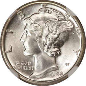 image for: 1942/1-D 10C MS67 Full Bands NGC....