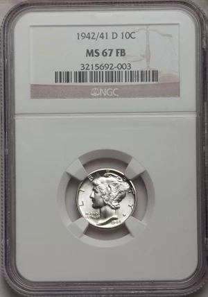 image for: 1942/1-D 10C MS67 Full Bands NGC....