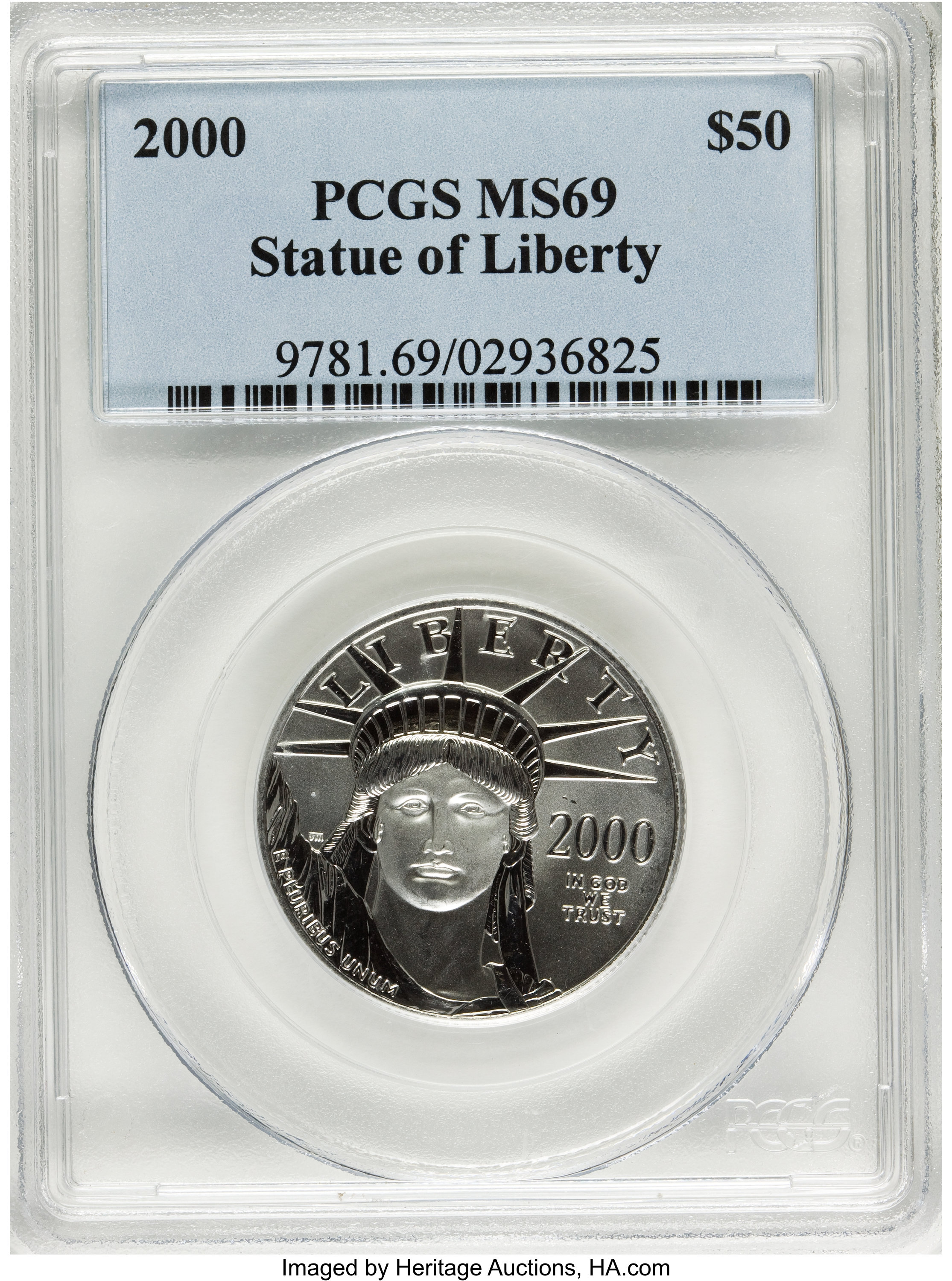 image for: 2000 P$50 Half-Ounce Platinum Eagle MS69 PCGS. PCGS Population (947/0). NGC Census: (1030/12). Mintage: 18,892. Numismedia ...