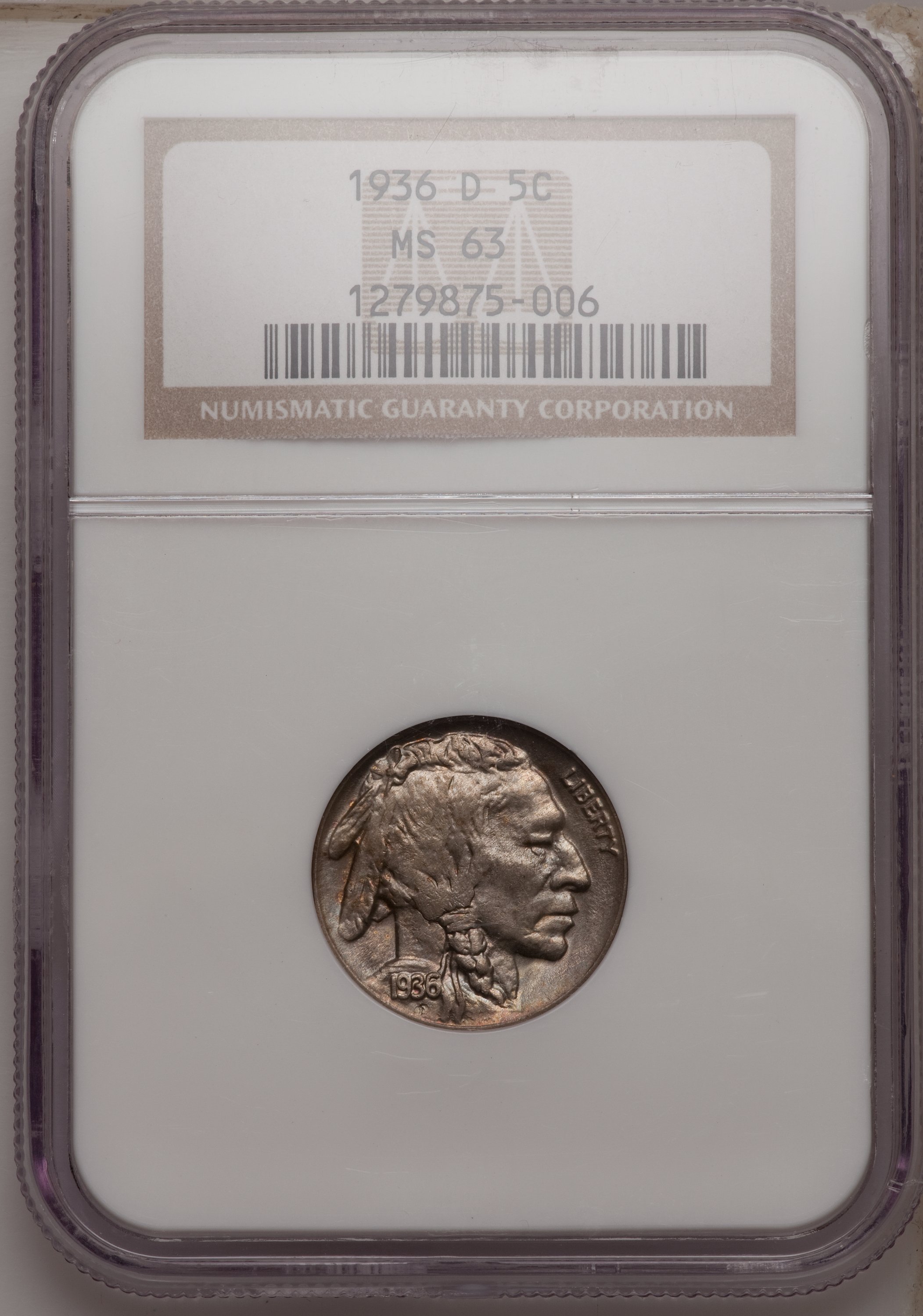 1936-D 5C MS63 NGC. NGC Census: (38/1776). PCGS Population (113/3086). Mintage: 24,814,000. Numismedia Wsl. Price for probl...