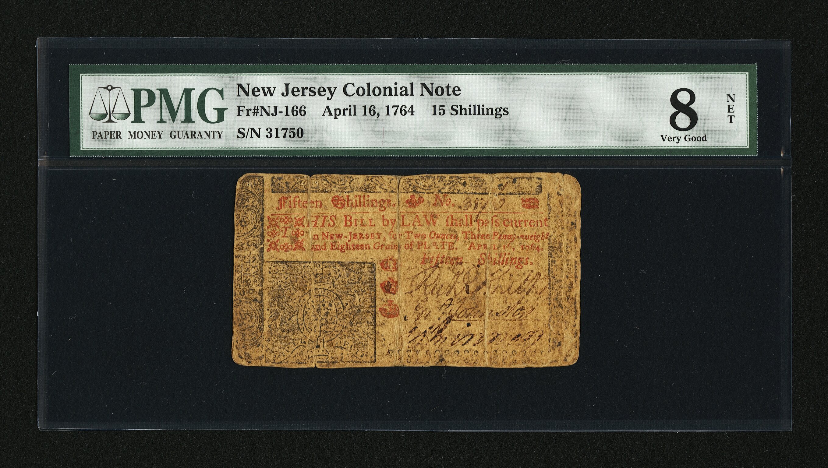 image for: New Jersey April 16, 1764 15s PMG Very Good 8 Net....