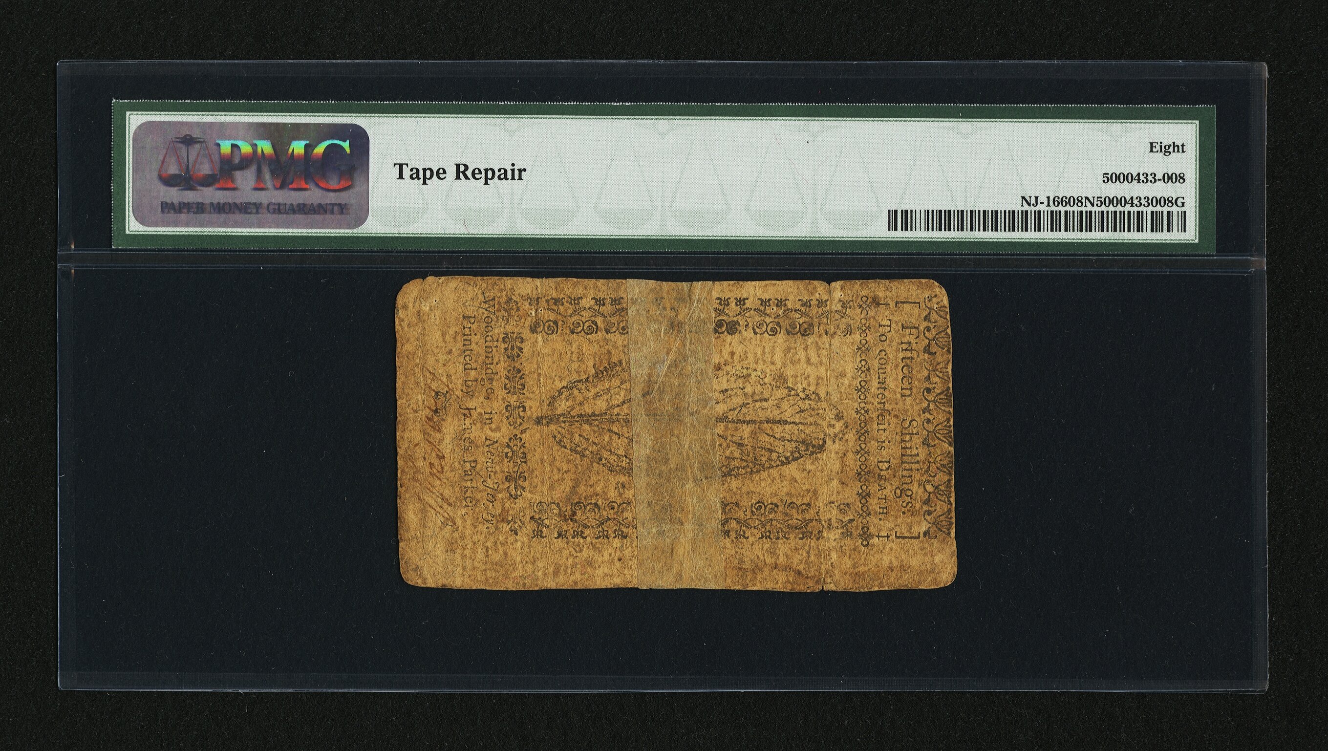 image for: New Jersey April 16, 1764 15s PMG Very Good 8 Net....