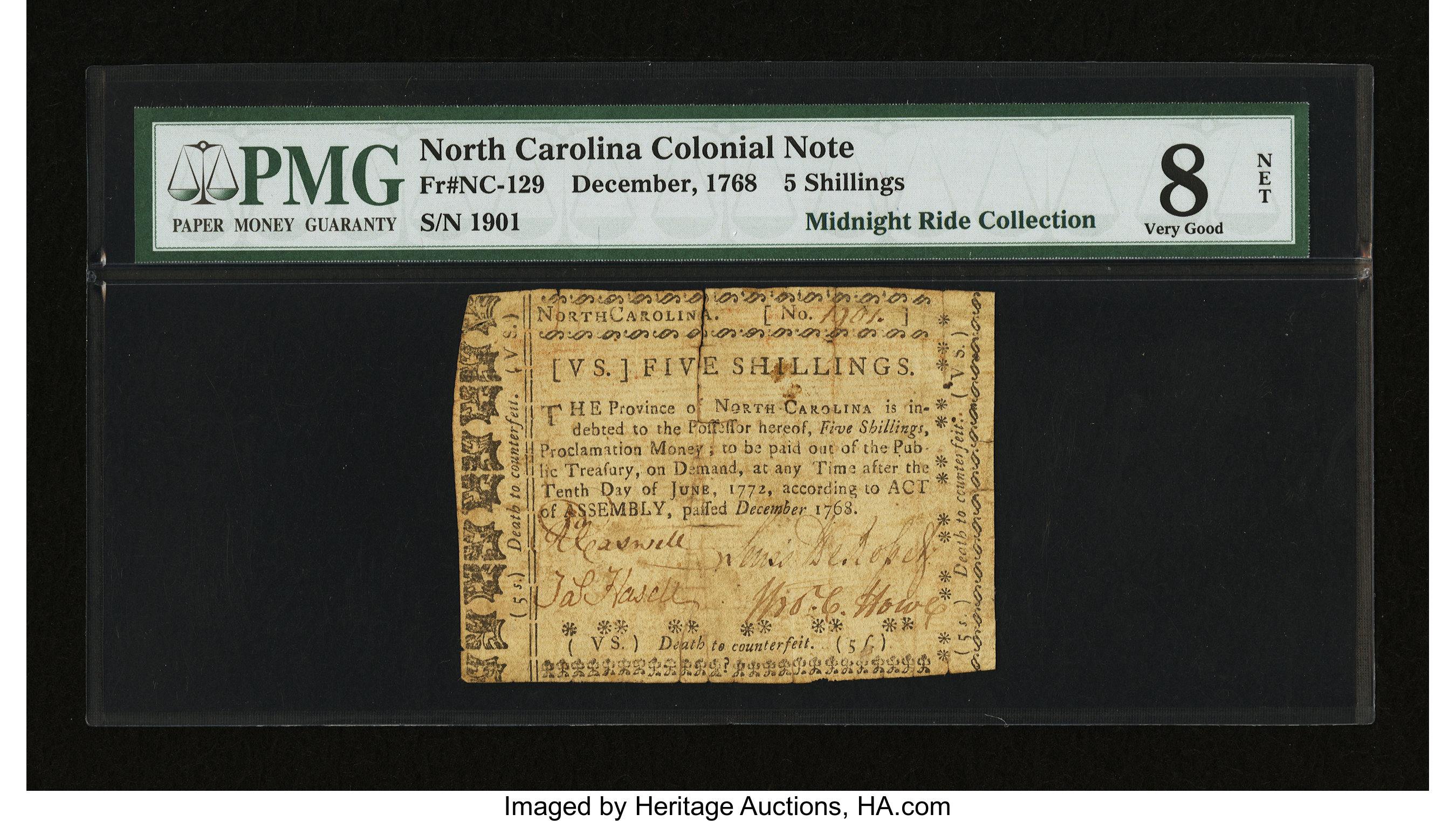 image for: North Carolina December, 1768 5s PMG Net Very Good 8....