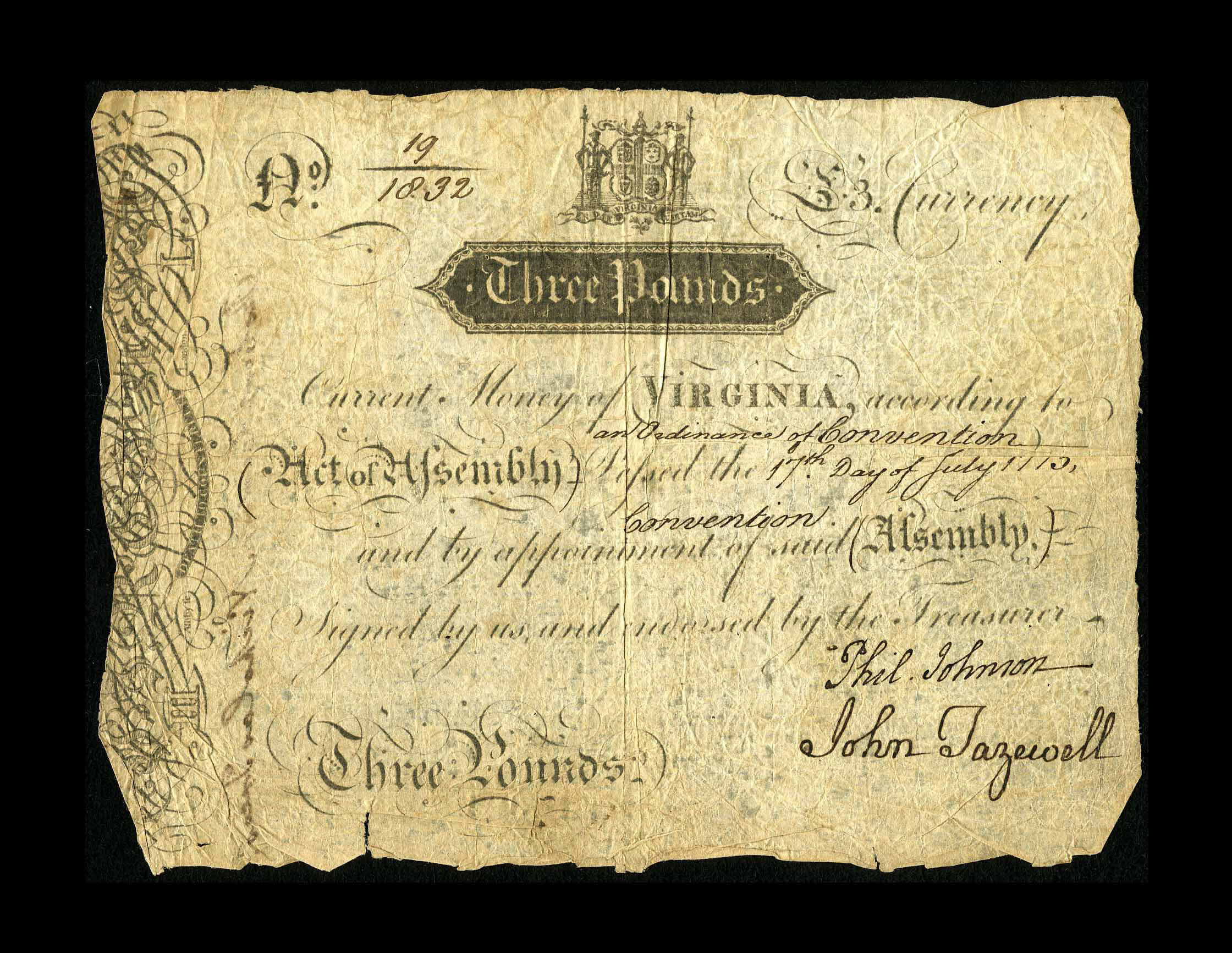 image for: Virginia July 17, 1775 £3 PMG Fine 12....