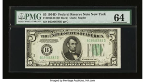 image for: Fr. 1960-B $5 1934D Federal Reserve Note. PMG Choice Uncirculated 64....