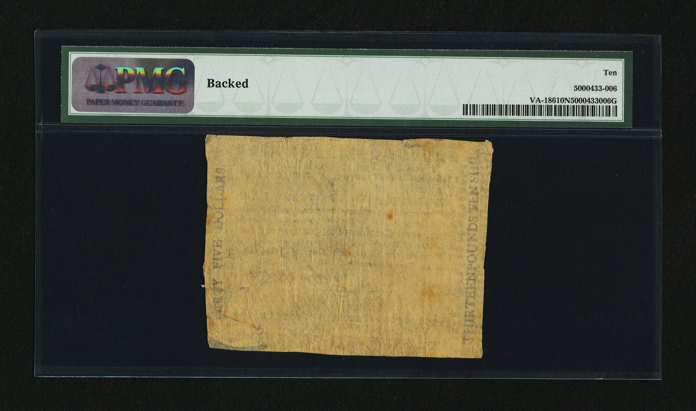 image for: Virginia July 14, 1780 $45 PMG Very Good 10 Net....