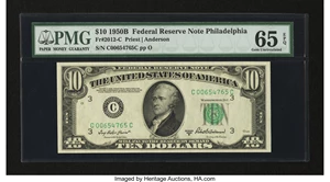 image for: Fr. 2012-C $10 1950B Federal Reserve Note. PMG Gem Uncirculated 65 EPQ....