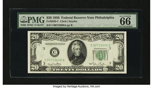 image for: Fr. 2059-C $20 1950 Federal Reserve Note. PMG Gem Uncirculated 66 EPQ....