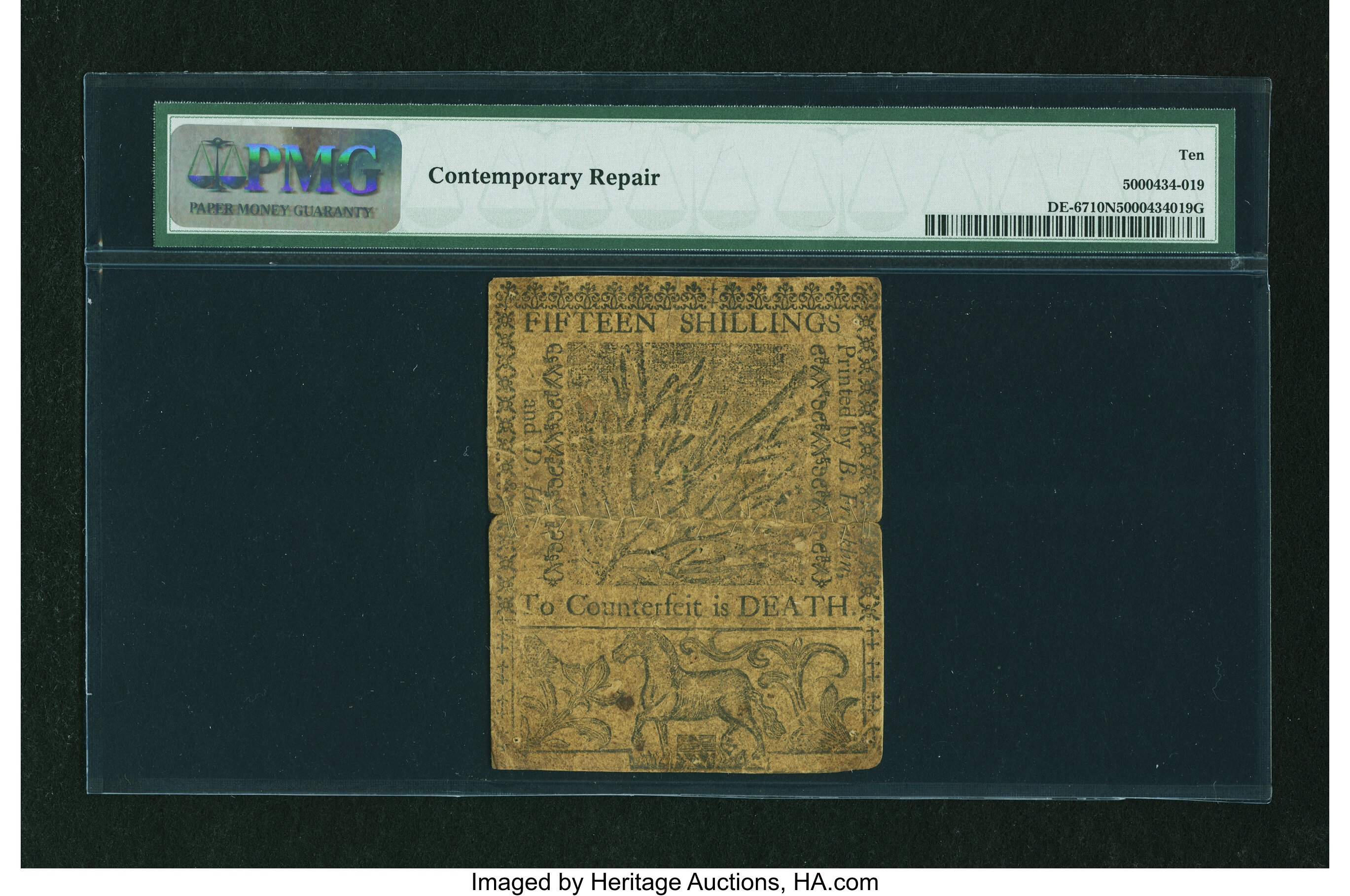 image for: Delaware June 1, 1759 15s PMG Very Good 10 Net....