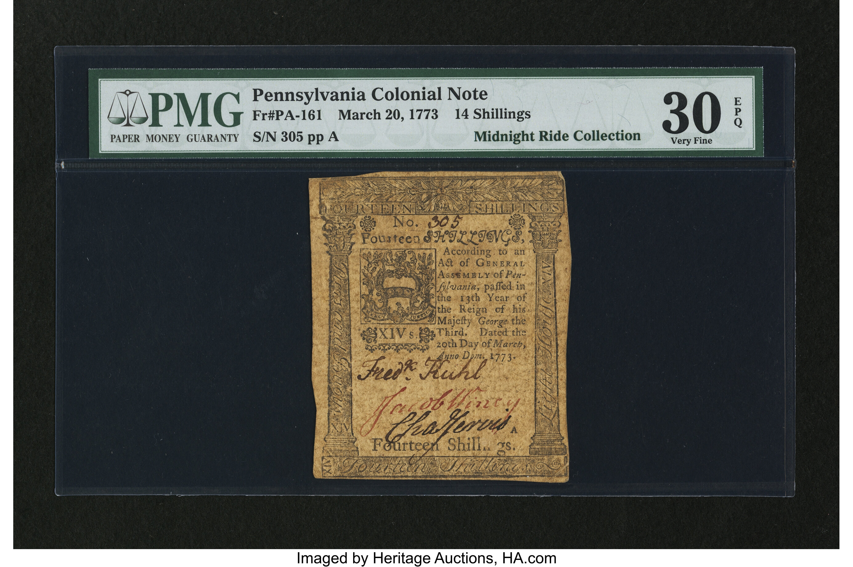 image for: Pennsylvania March 20, 1773 14s PMG Very Fine 30 EPQ....