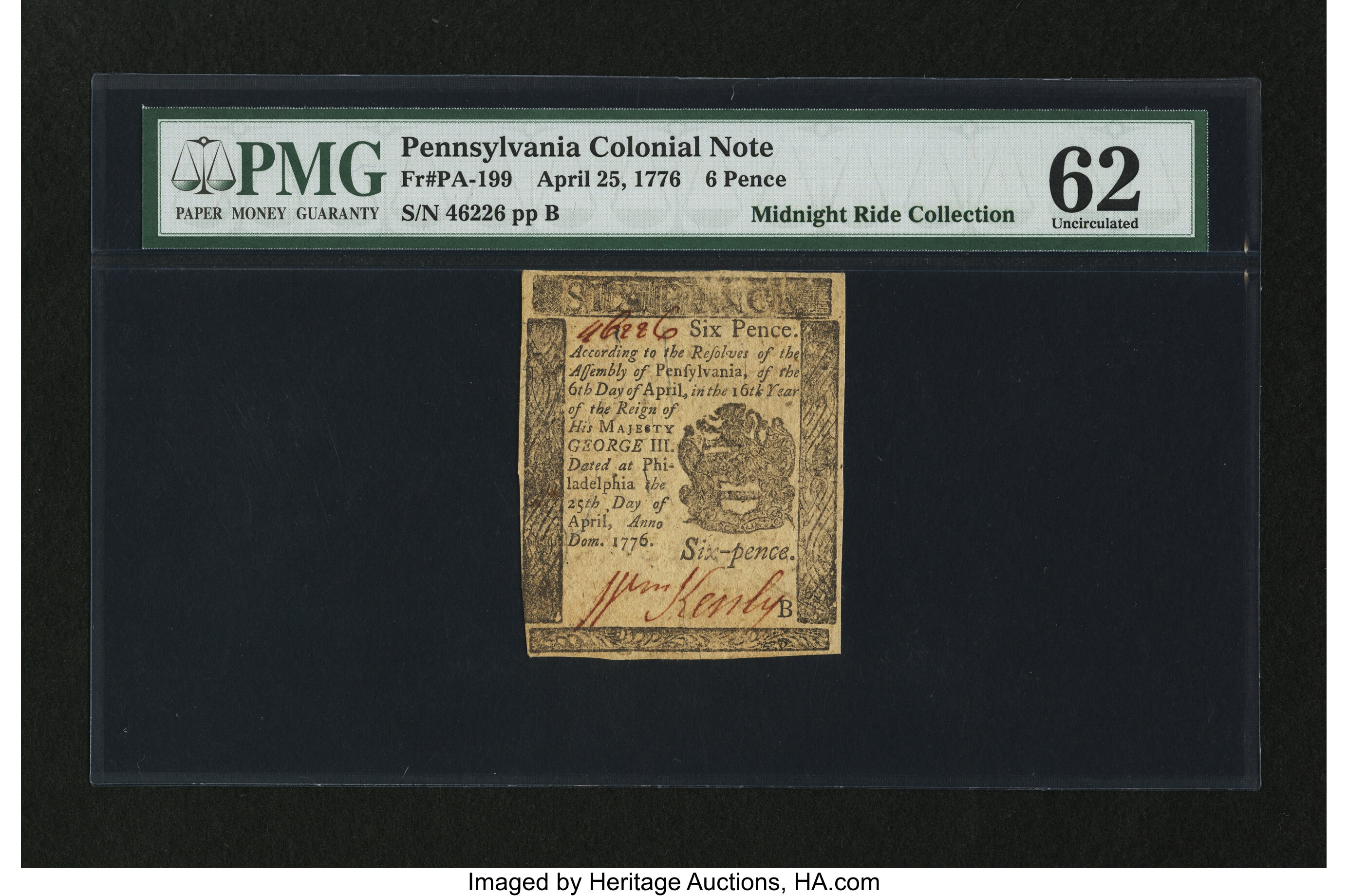 image for: Pennsylvania April 25, 1776 6d PMG Uncirculated 62....