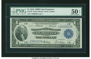 image for: Fr. 745 $1 1918 Federal Reserve Bank Note PMG About Uncirculated 50 EPQ....