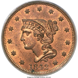 image for: 1842 1C Large Date MS65 Red and Brown PCGS....
