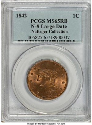image for: 1842 1C Large Date MS65 Red and Brown PCGS....