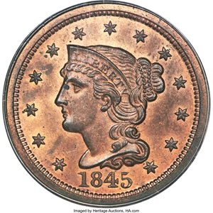 image for: 1845 1C MS64 Red and Brown PCGS....