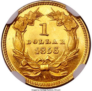 image for: 1856 G$1 Slanted 5 PR66 ★ Ultra Cameo NGC. CAC....