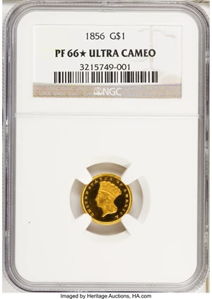 image for: 1856 G$1 Slanted 5 PR66 ★ Ultra Cameo NGC. CAC....