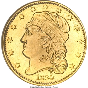 image for: 1834 $5 Capped Head, Crosslet 4 MS62 NGC....