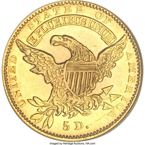 image for: 1834 $5 Capped Head, Crosslet 4 MS62 NGC....