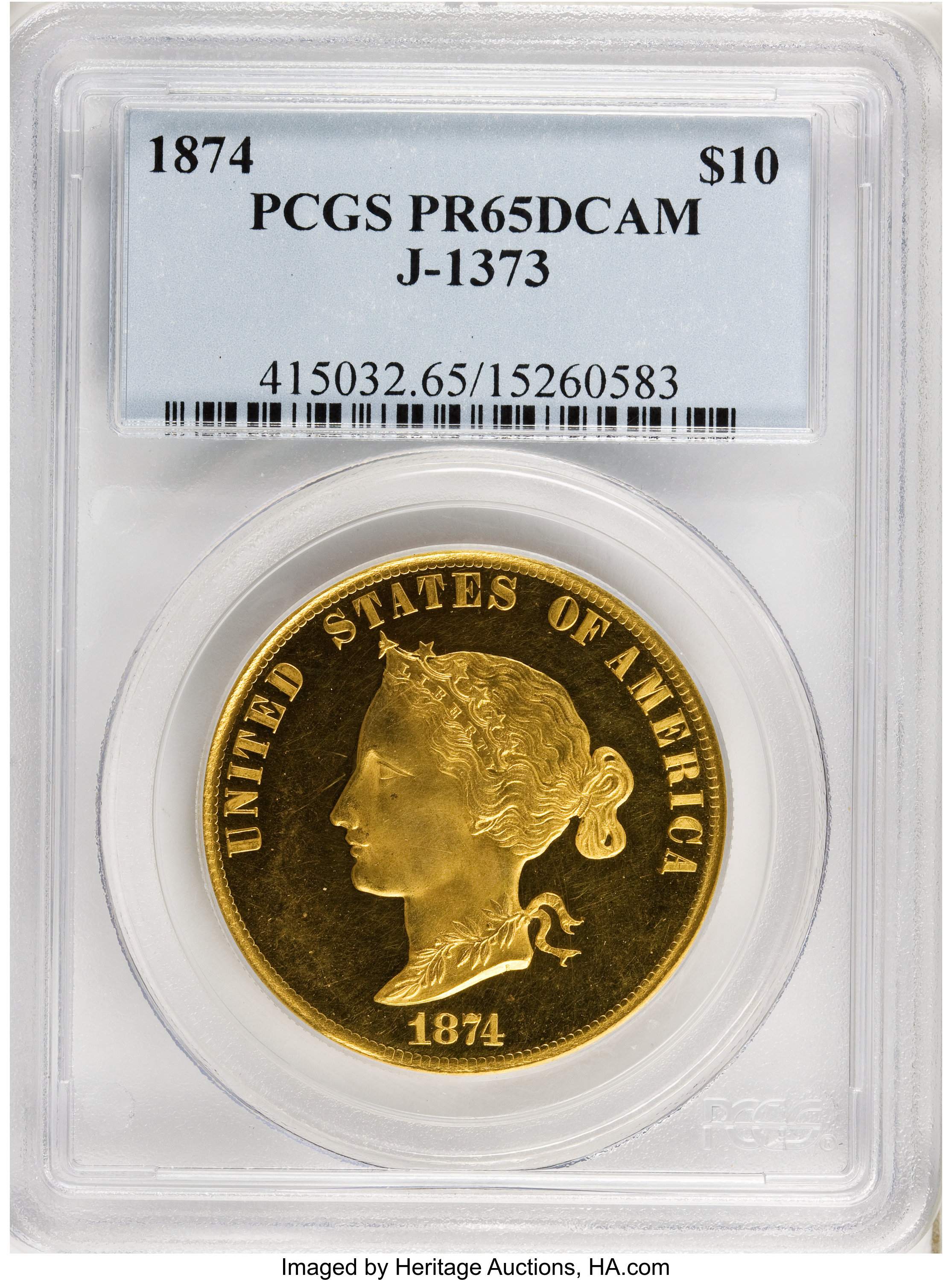 image for: 1874 $10 Bickford Ten Dollar, Judd-1373, Pollock-1518, R.8, PR65 Deep Cameo PCGS....
