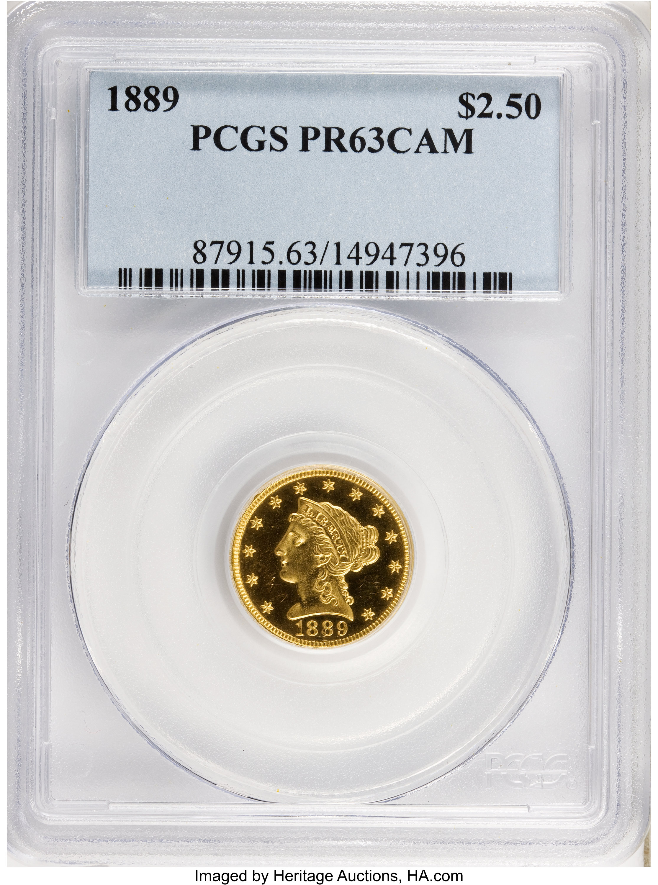 image for: 1889 $2 1/2 PR63 Cameo PCGS....
