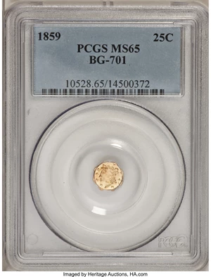 image for: 1859 25C Liberty Octagonal 25 Cents, BG-701, Low R.6, MS65 PCGS....