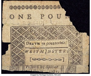image for: Vermont February 1781 20s Poor....