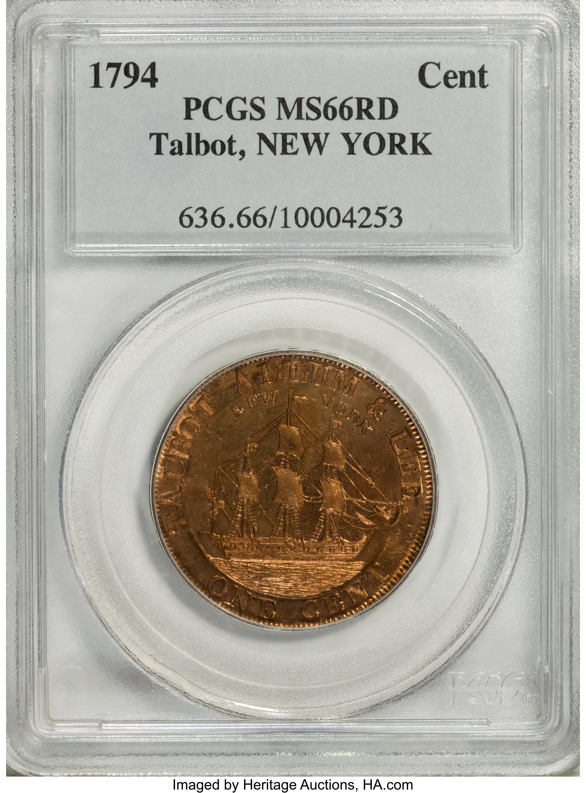 image for: 1794 1C Talbot, Allum & Lee Cent, NEW YORK MS66 Red PCGS....