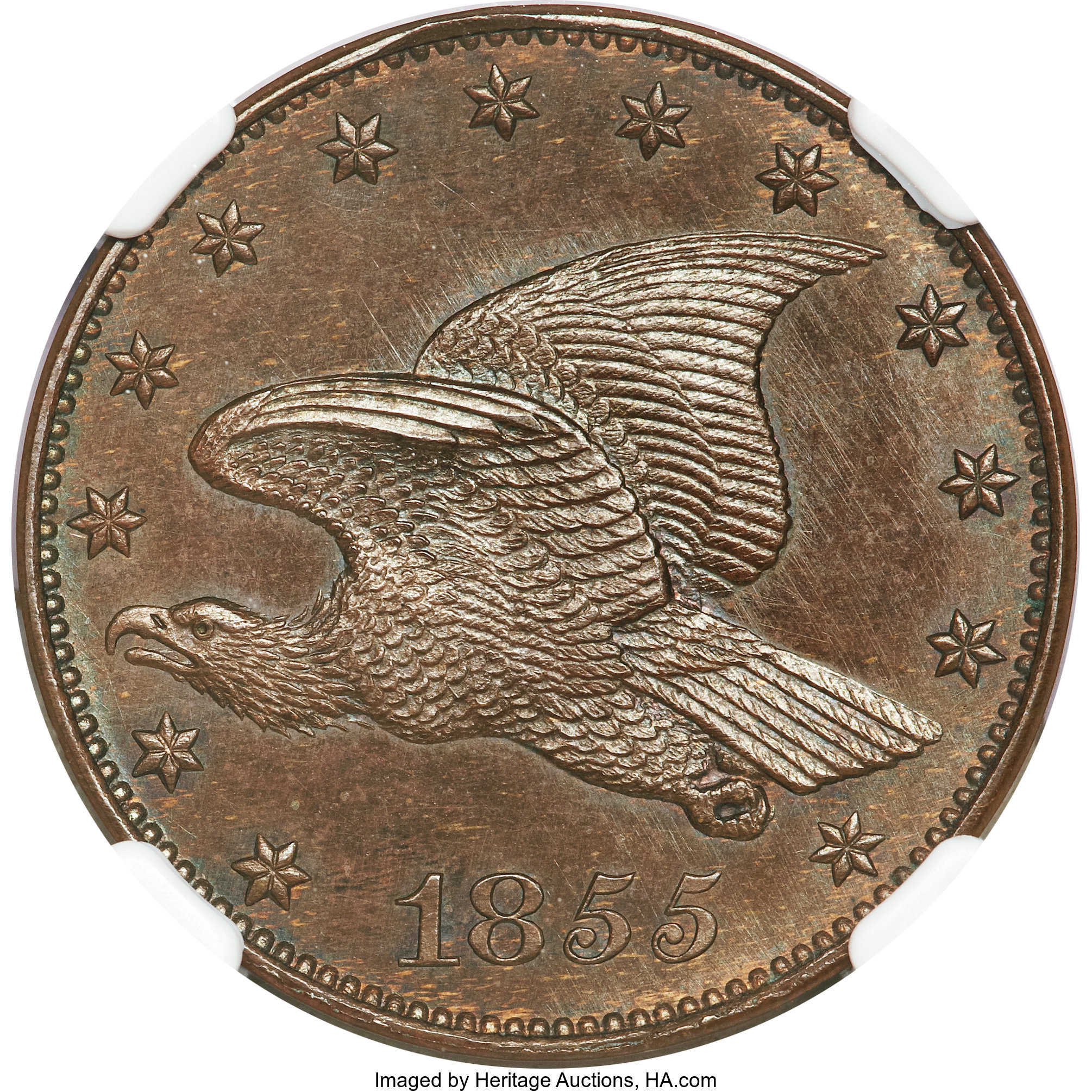 image for: 1855 P1C Flying Eagle Cent, Judd-173, Pollock-198, Low R.7, PR64 Brown NGC....