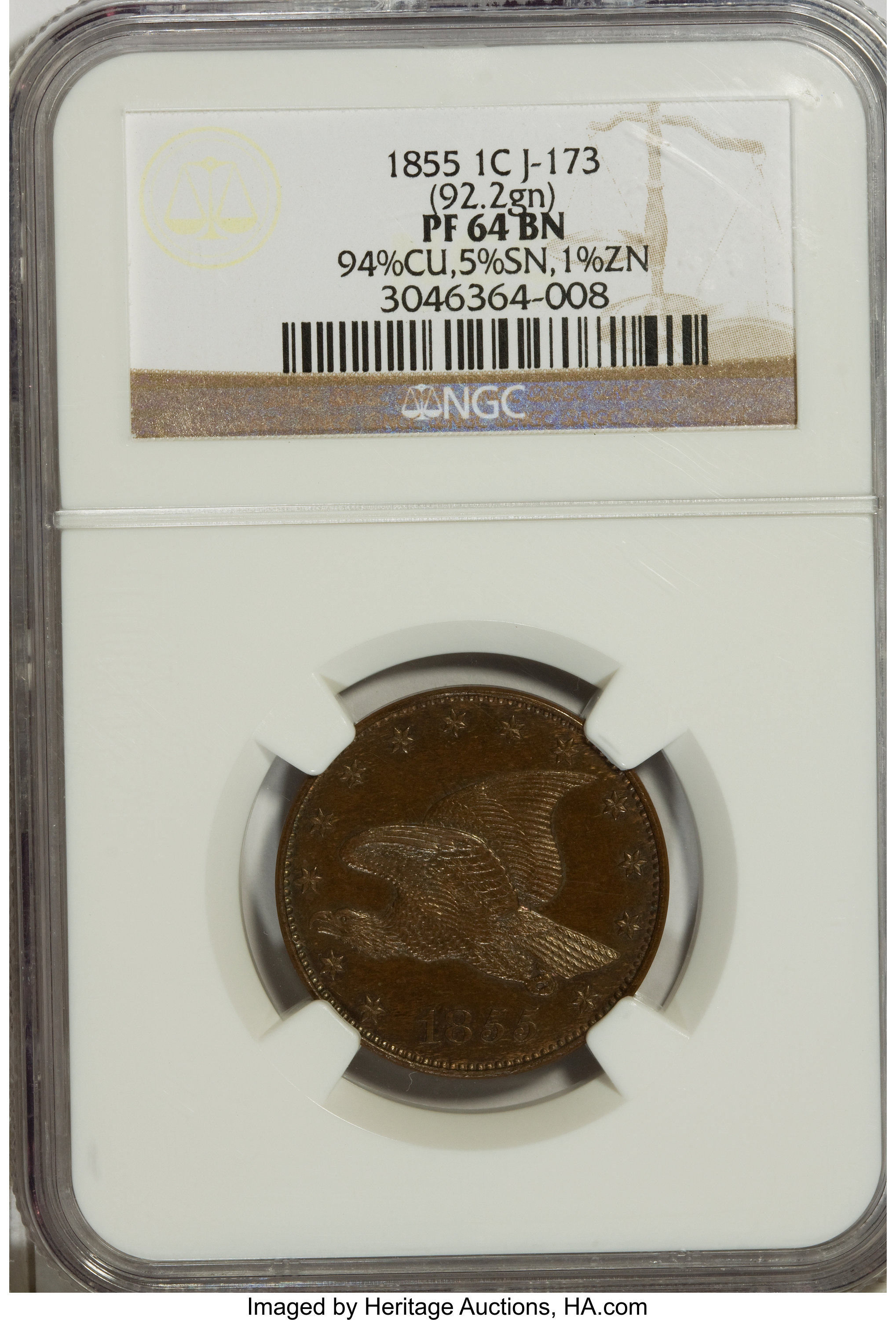 image for: 1855 P1C Flying Eagle Cent, Judd-173, Pollock-198, Low R.7, PR64 Brown NGC....