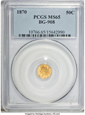 image for: 1870 50C Liberty Octagonal 50 Cents, BG-908, R.5, MS65 PCGS....
