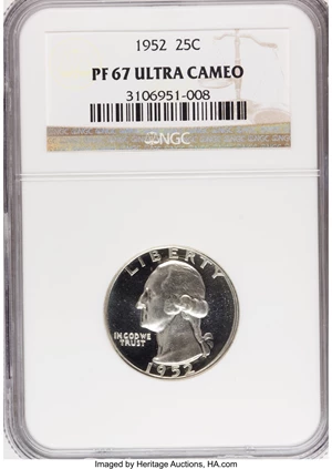 image for: 1952 25C PR67 Ultra Cameo NGC....