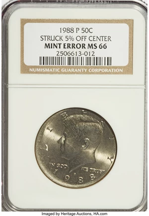 image for: 1988-P 50C Kennedy Half Dollar--Struck 5% Off Center--MS66 NGC....