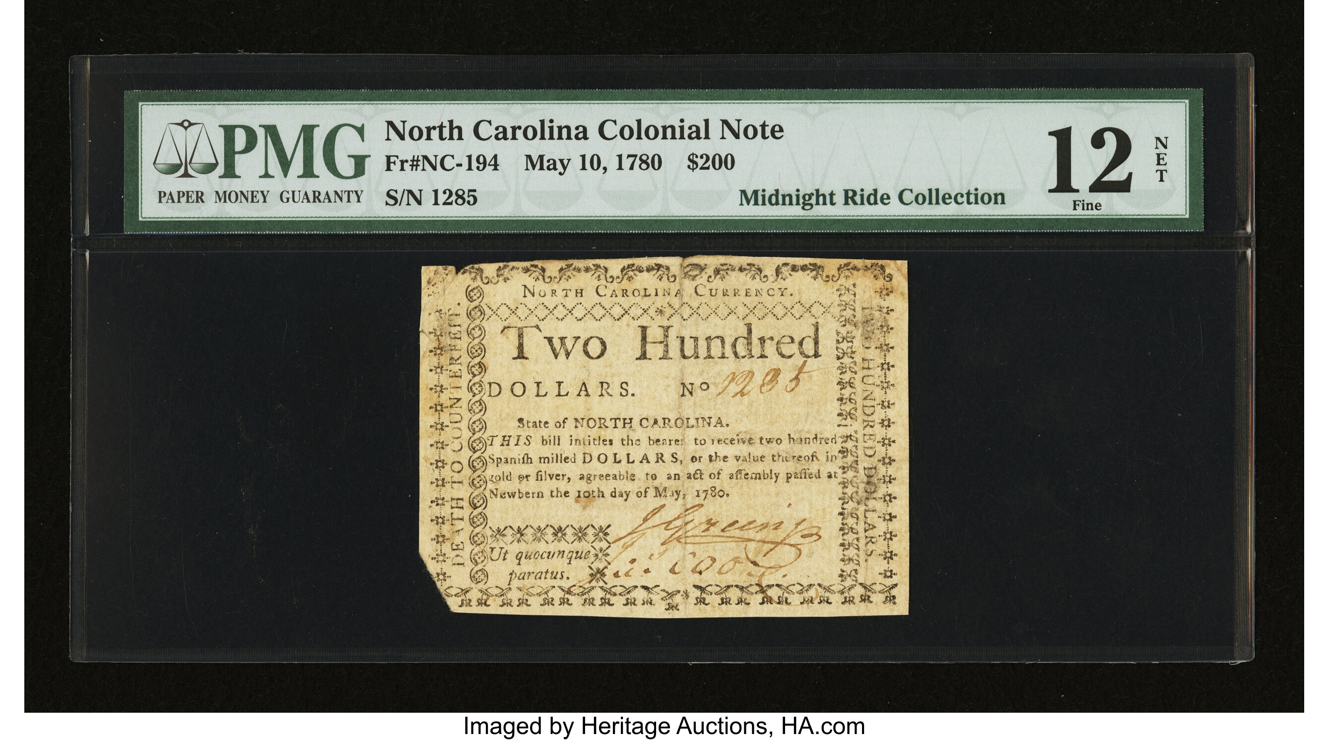 image for: North Carolina May 10, 1780 $200 PMG Fine Net 12....