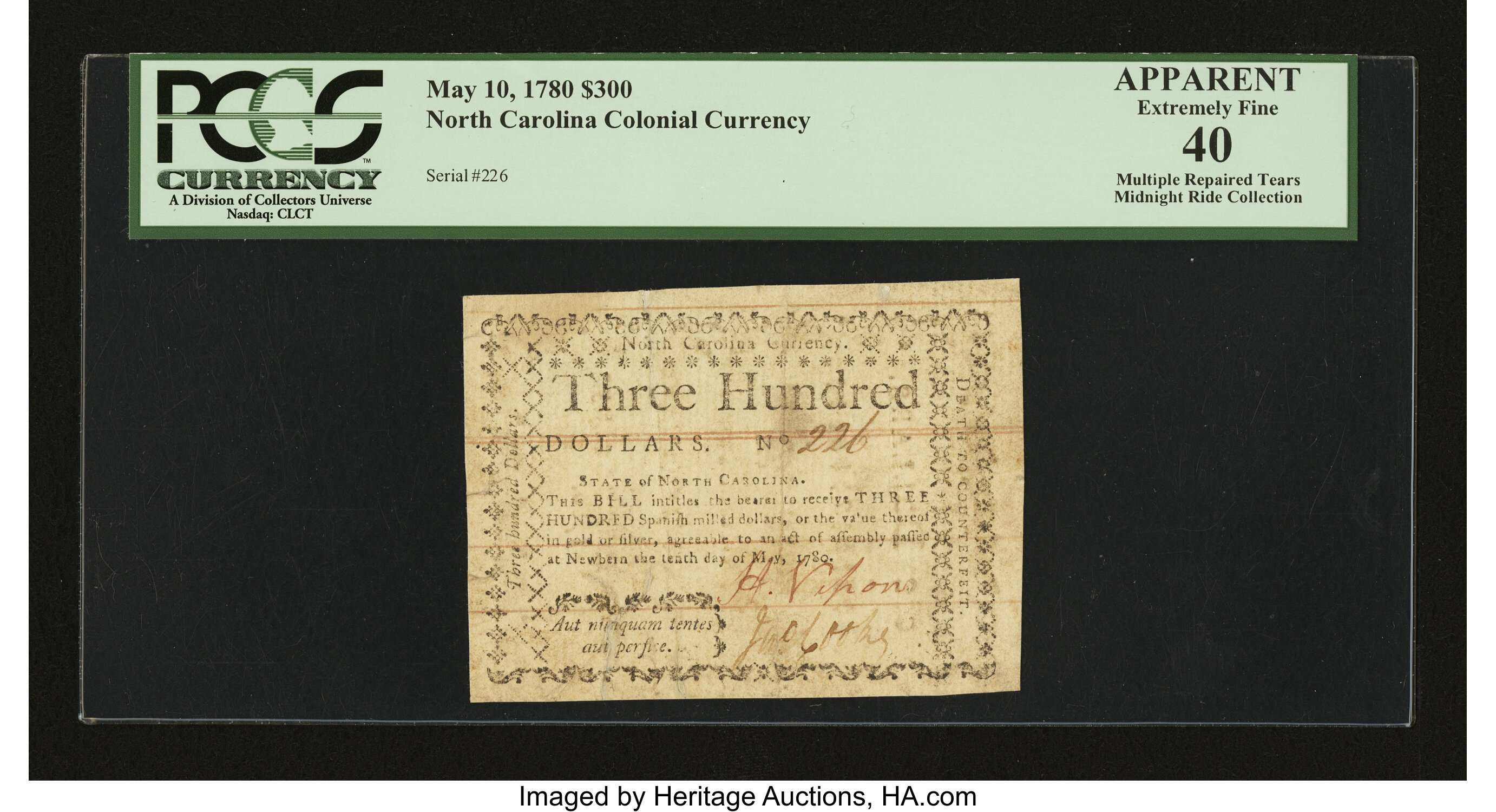 image for: North Carolina May 10, 1780 $300 PCGS Apparent Extremely Fine 40....