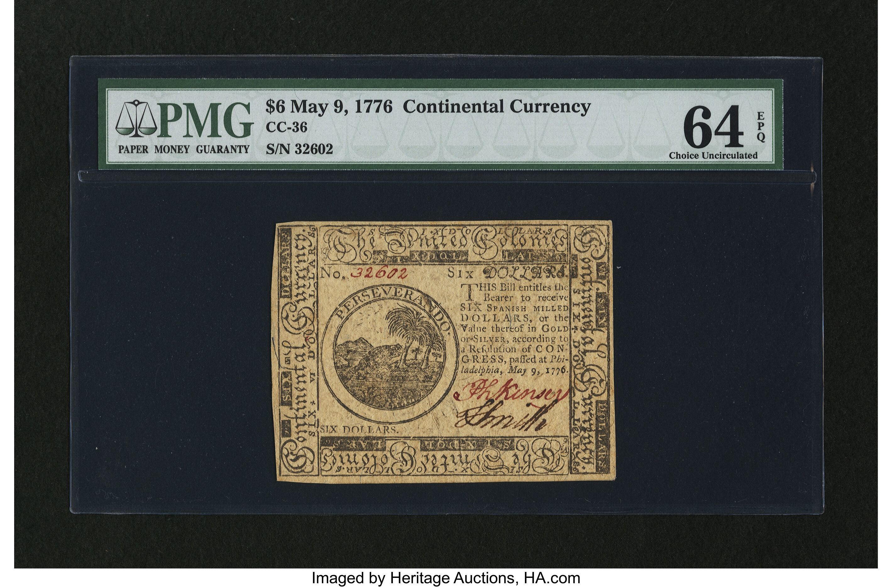 image for: Continental Currency May 9, 1776 $6 PMG Choice Uncirculated 64 EPQ....