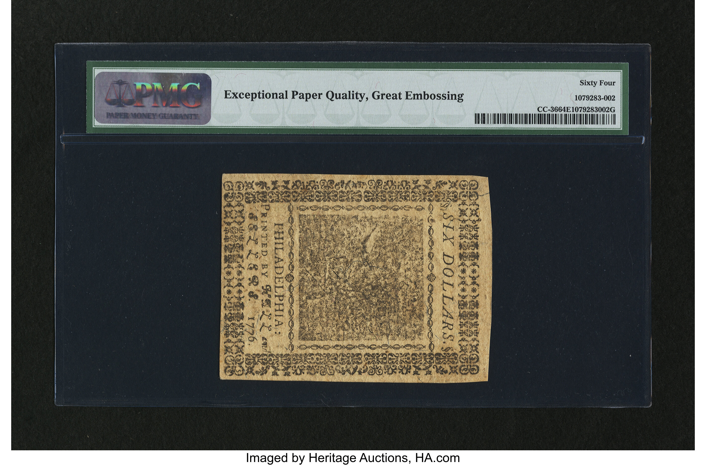 image for: Continental Currency May 9, 1776 $6 PMG Choice Uncirculated 64 EPQ....