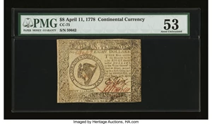 image for: Continental Currency April 11, 1778 $8 PMG About Uncirculated 53....