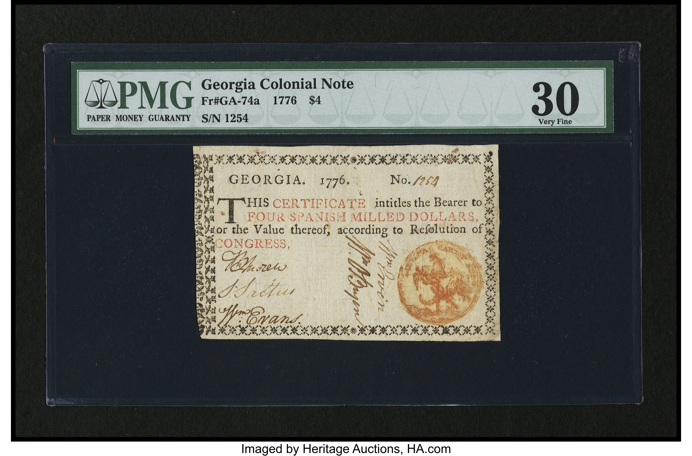 image for: Georgia 1776 $4 Orange Seal PMG Very Fine 30....