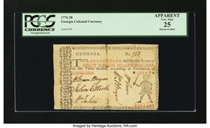 image for: Georgia 1776 $8 PCGS Apparent Very Fine 25....