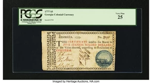 image for: Georgia 1777 $5 PCGS Very Fine 25....
