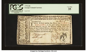 image for: Georgia May 4, 1778 $40 PCGS Very Fine 35....