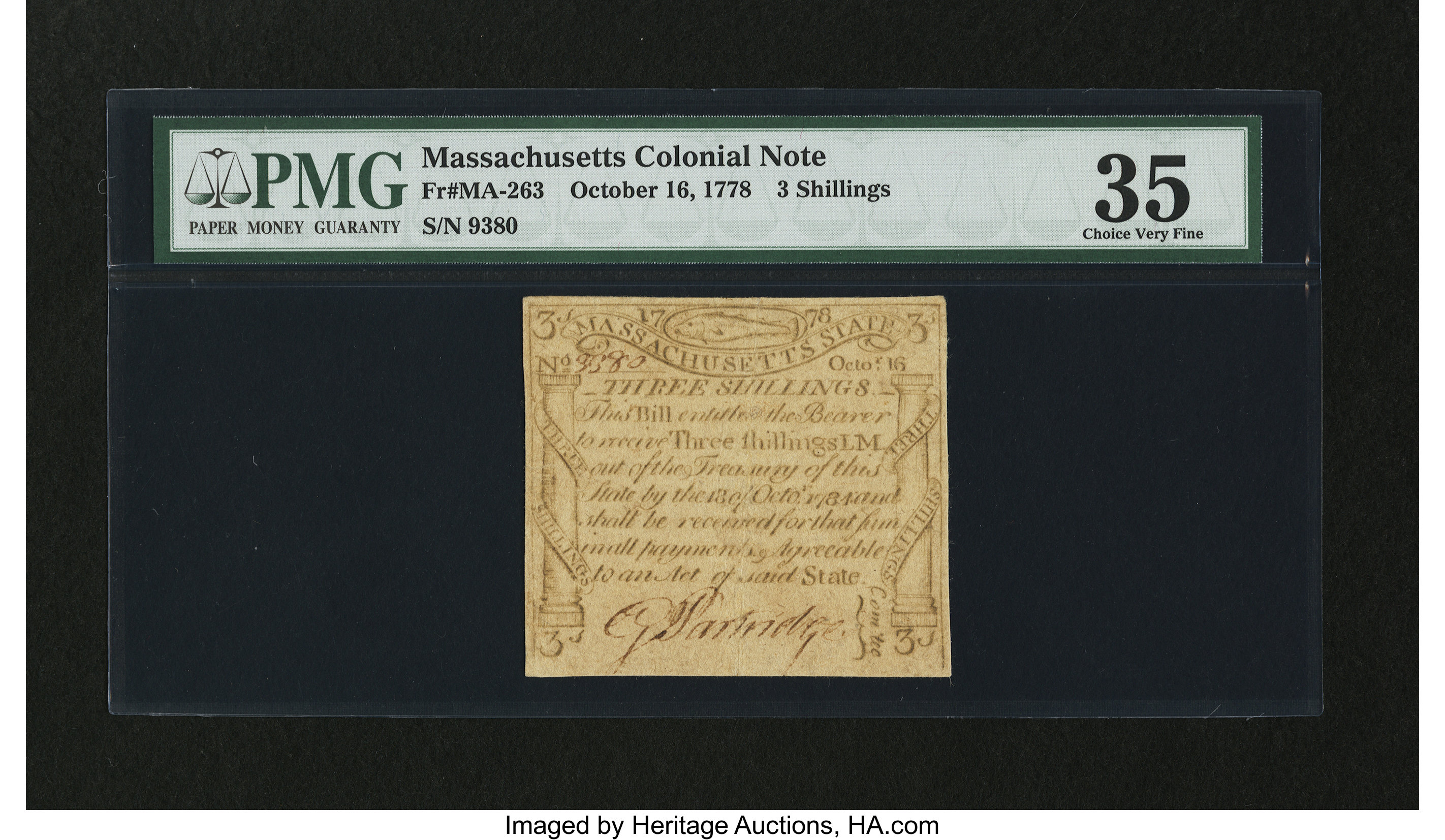 image for: Massachusetts October 16, 1778 3s PMG Choice Very Fine 35....