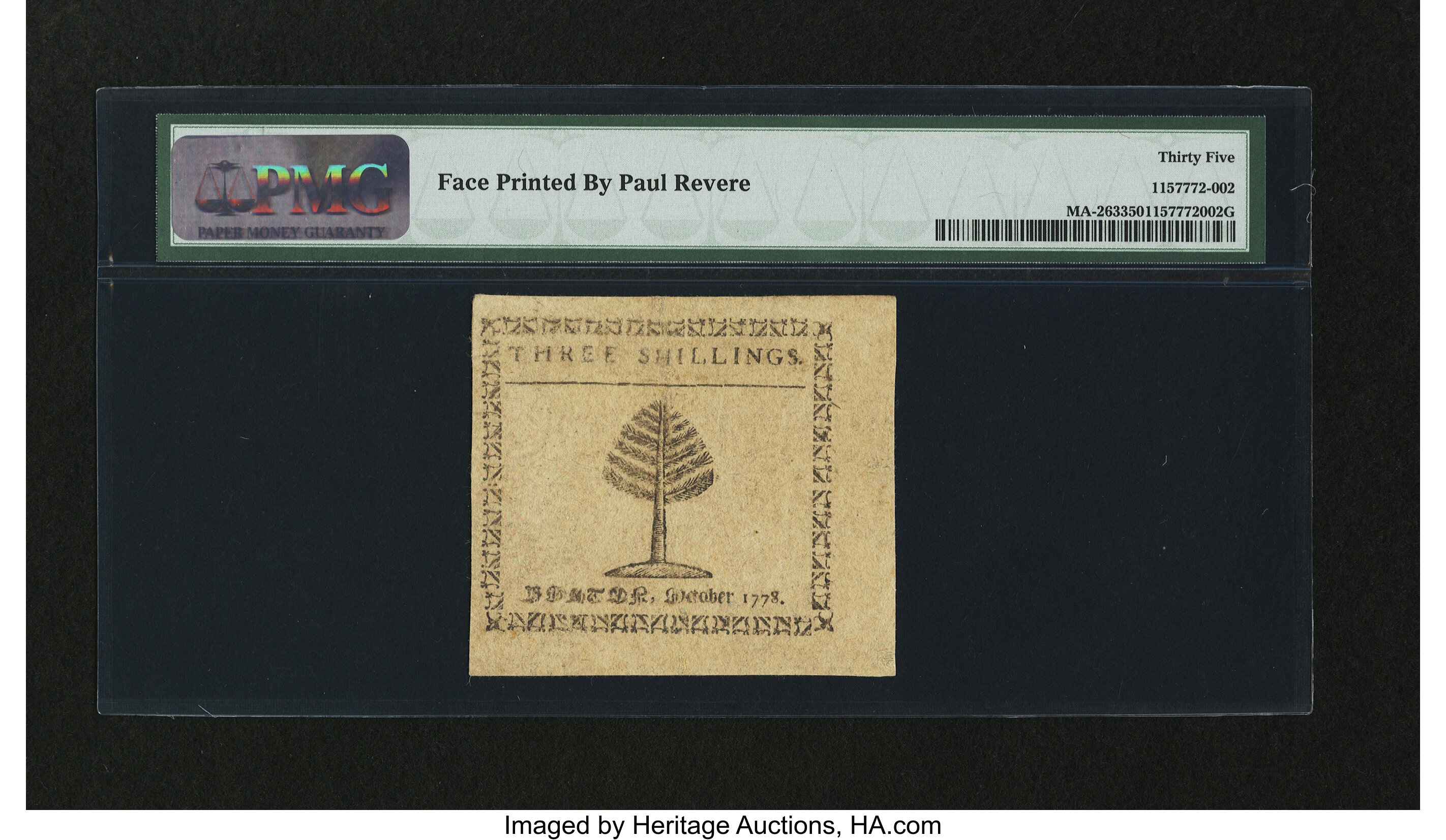 image for: Massachusetts October 16, 1778 3s PMG Choice Very Fine 35....